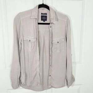 American Eagle Outfitters Light Gray Shirt Boyfriend Fit Shirt